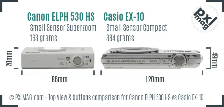 Canon ELPH 530 HS vs Casio EX-10 top view buttons comparison