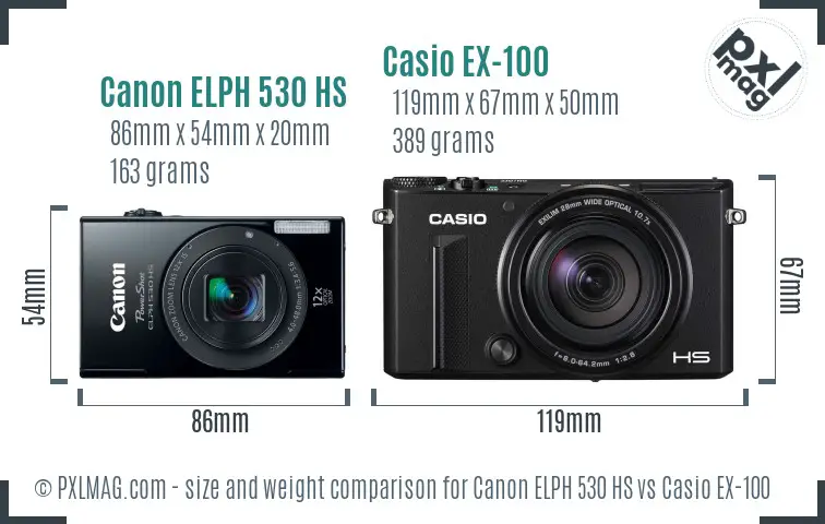 Canon ELPH 530 HS vs Casio EX-100 size comparison Canon ELPH 530 HS vs Casio EX-100 size comparison
