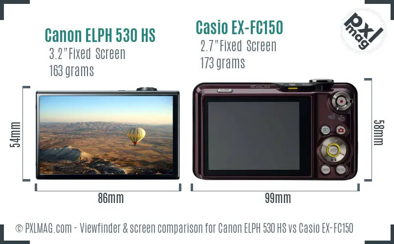 Canon ELPH 530 HS vs Casio EX-FC150 Screen and Viewfinder comparison