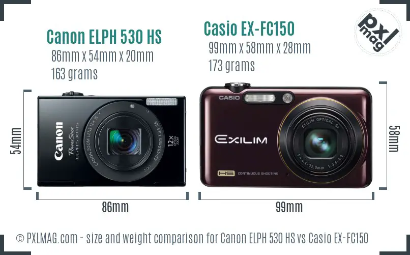 Canon ELPH 530 HS vs Casio EX-FC150 size comparison