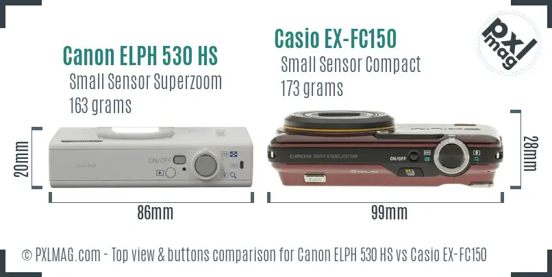 Canon ELPH 530 HS vs Casio EX-FC150 top view buttons comparison