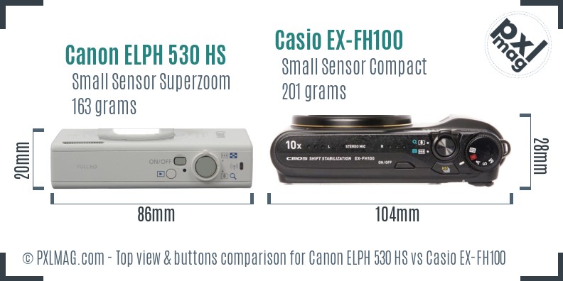 Canon ELPH 530 HS vs Casio EX-FH100 top view buttons comparison