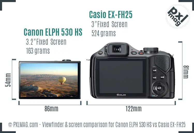 Canon ELPH 530 HS vs Casio EX-FH25 Screen and Viewfinder comparison
