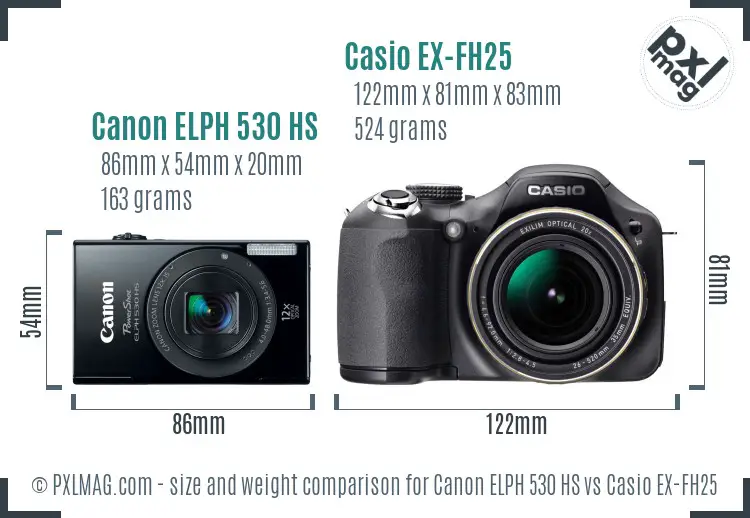 Canon ELPH 530 HS vs Casio EX-FH25 size comparison
