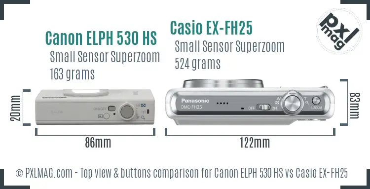 Canon ELPH 530 HS vs Casio EX-FH25 top view buttons comparison