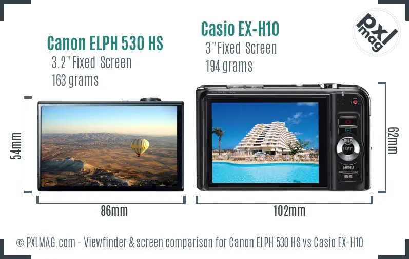Canon ELPH 530 HS vs Casio EX-H10 Screen and Viewfinder comparison