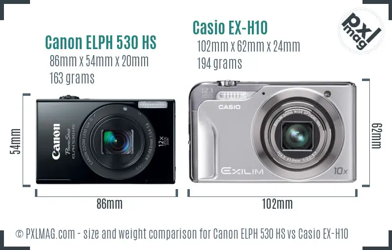 Canon ELPH 530 HS vs Casio EX-H10 size comparison