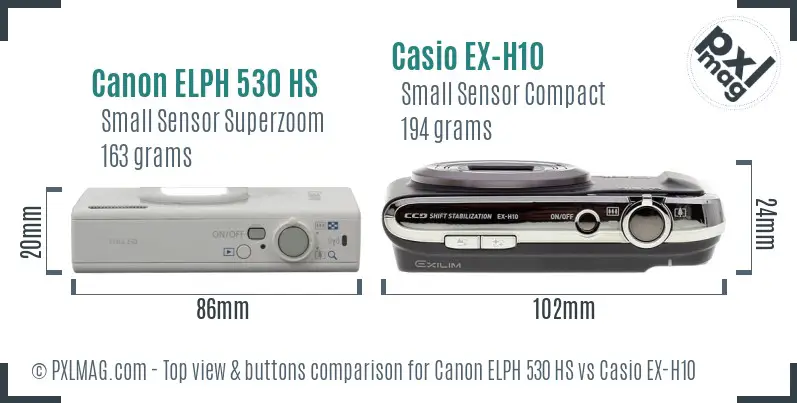 Canon ELPH 530 HS vs Casio EX-H10 top view buttons comparison