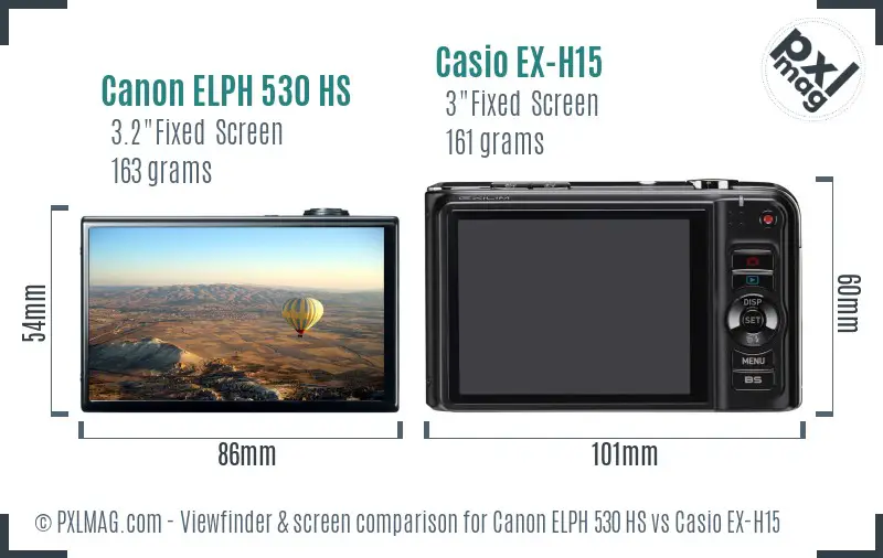 Canon ELPH 530 HS vs Casio EX-H15 Screen and Viewfinder comparison