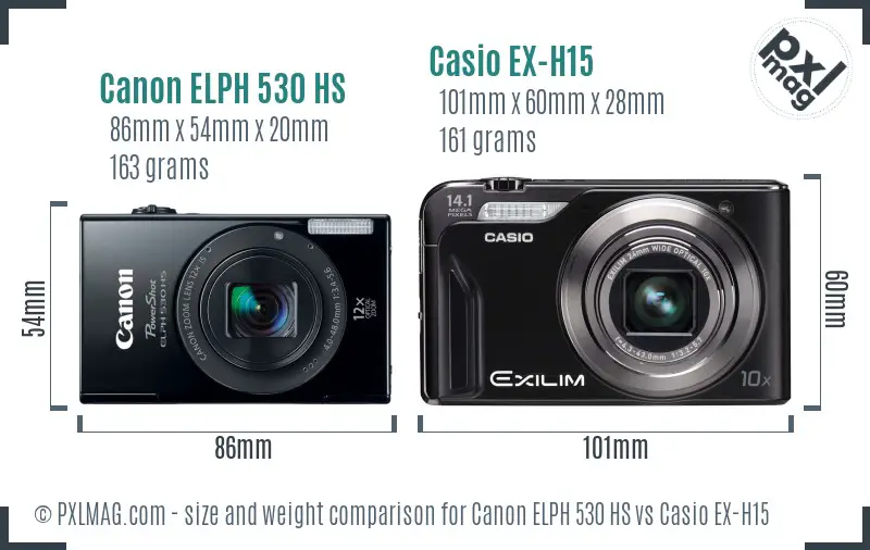 Canon ELPH 530 HS vs Casio EX-H15 size comparison