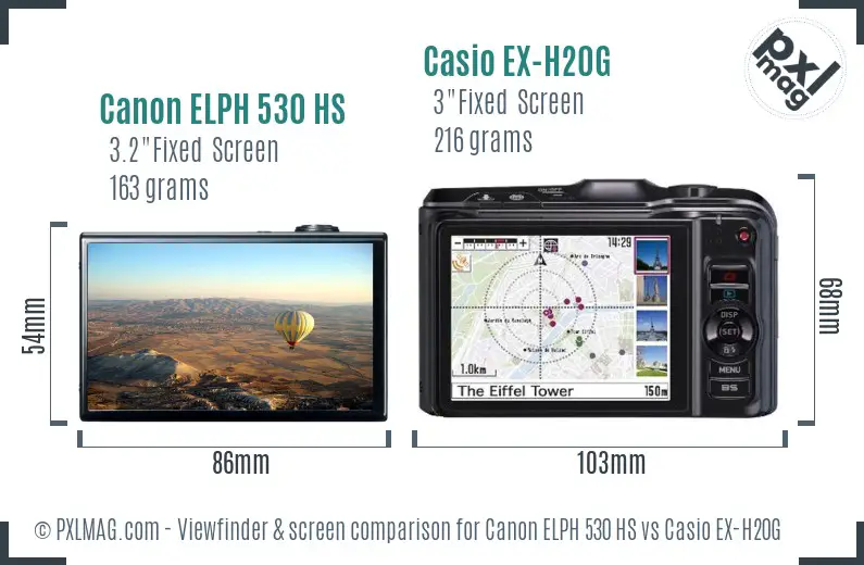 Canon ELPH 530 HS vs Casio EX-H20G Screen and Viewfinder comparison