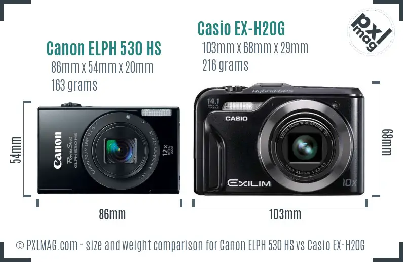 Canon ELPH 530 HS vs Casio EX-H20G size comparison
