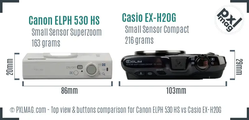 Canon ELPH 530 HS vs Casio EX-H20G top view buttons comparison
