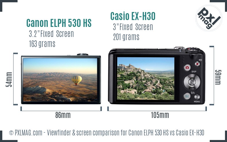 Canon ELPH 530 HS vs Casio EX-H30 Screen and Viewfinder comparison