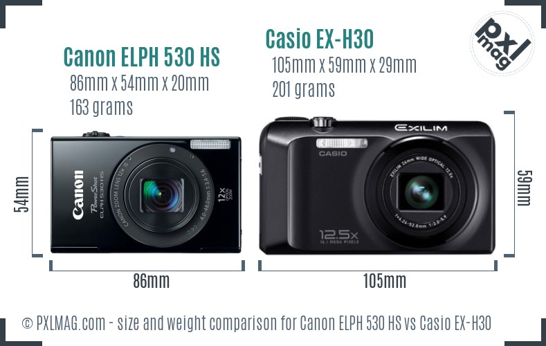 Canon ELPH 530 HS vs Casio EX-H30 size comparison