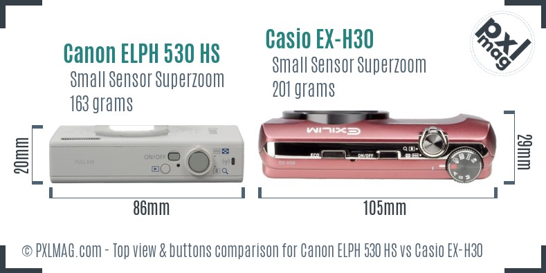 Canon ELPH 530 HS vs Casio EX-H30 top view buttons comparison