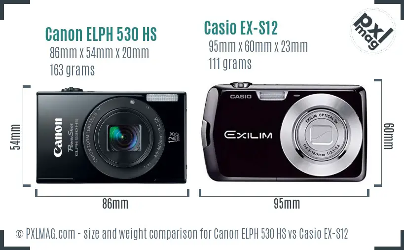 Canon ELPH 530 HS vs Casio EX-S12 size comparison