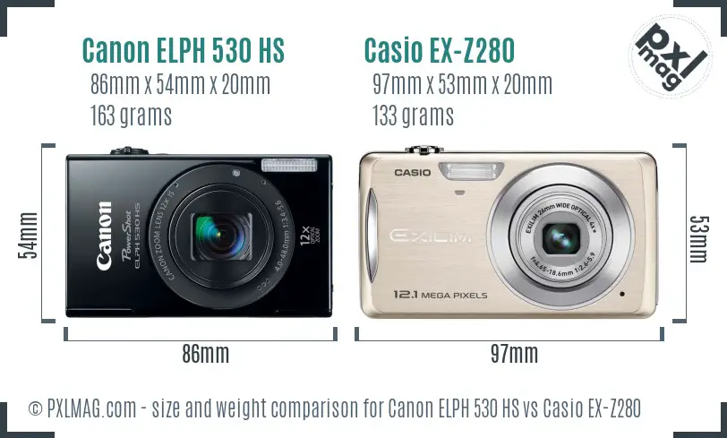 Canon ELPH 530 HS vs Casio EX-Z280 size comparison Canon ELPH 530 HS vs Casio EX-Z280 size comparison