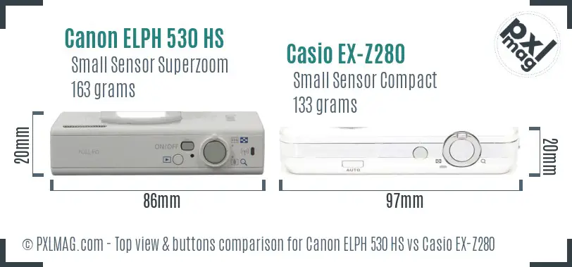 Canon ELPH 530 HS vs Casio EX-Z280 top view buttons comparison Canon ELPH 530 HS vs Casio EX-Z280 top view buttons comparison