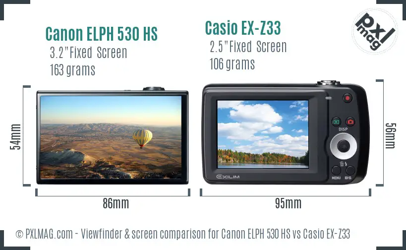 Canon ELPH 530 HS vs Casio EX-Z33 Screen and Viewfinder comparison