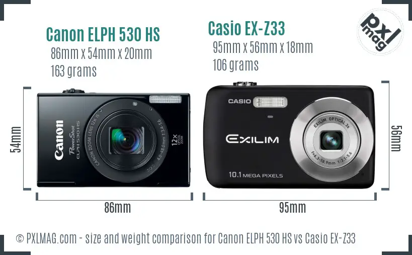 Canon ELPH 530 HS vs Casio EX-Z33 size comparison