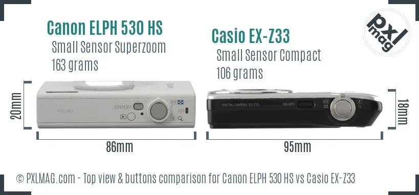 Canon ELPH 530 HS vs Casio EX-Z33 top view buttons comparison