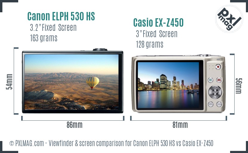 Canon ELPH 530 HS vs Casio EX-Z450 Screen and Viewfinder comparison