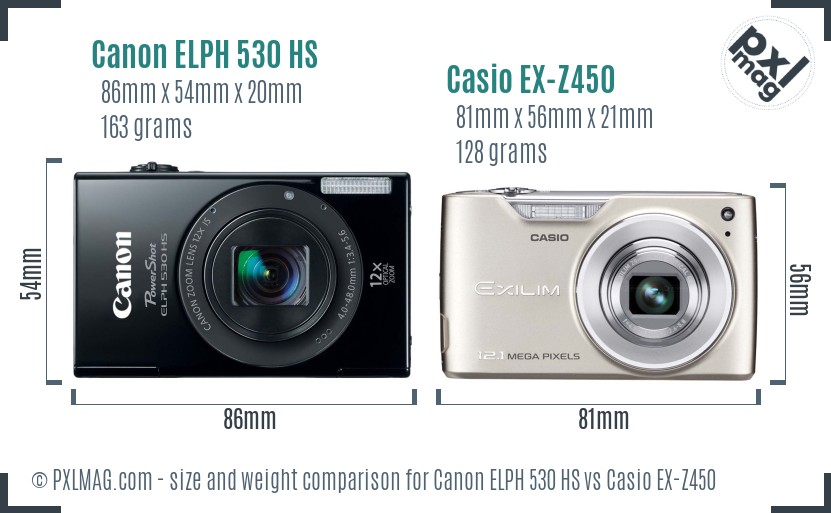 Canon ELPH 530 HS vs Casio EX-Z450 size comparison