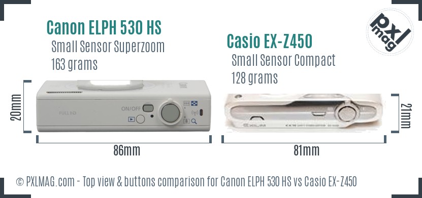 Canon ELPH 530 HS vs Casio EX-Z450 top view buttons comparison