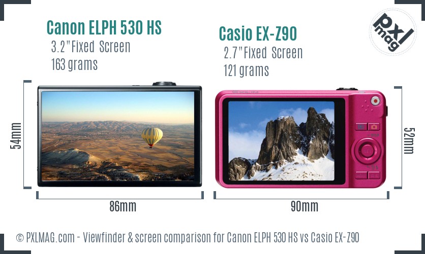Canon ELPH 530 HS vs Casio EX-Z90 Screen and Viewfinder comparison