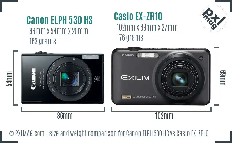 Canon ELPH 530 HS vs Casio EX-ZR10 size comparison Canon ELPH 530 HS vs Casio EX-ZR10 size comparison