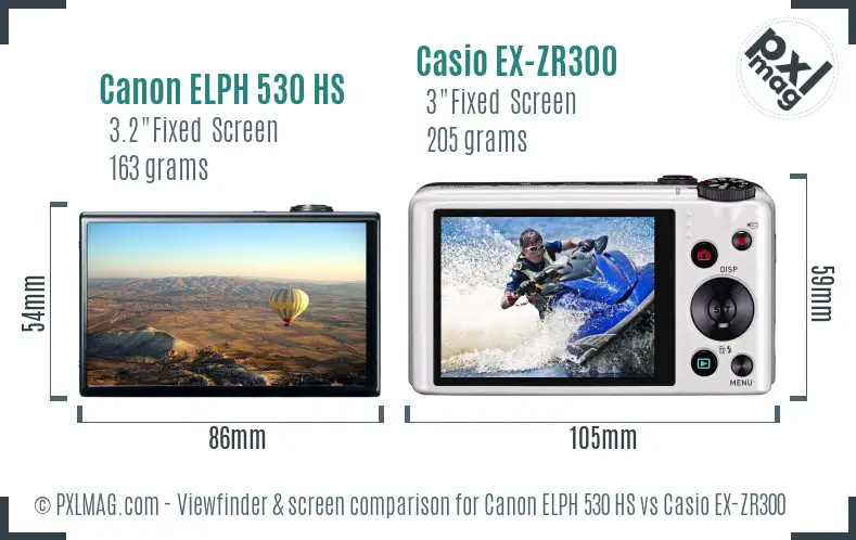 Canon ELPH 530 HS vs Casio EX-ZR300 Screen and Viewfinder comparison