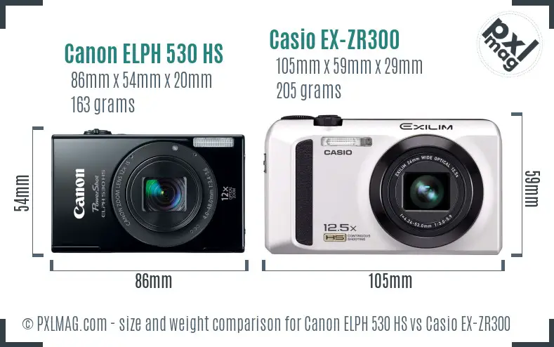 Canon ELPH 530 HS vs Casio EX-ZR300 size comparison
