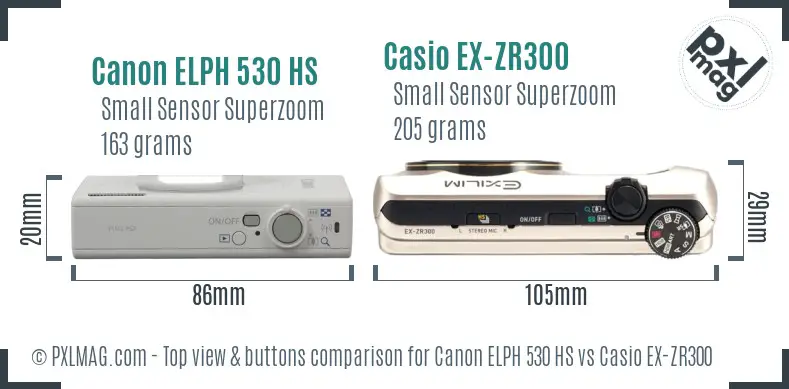 Canon ELPH 530 HS vs Casio EX-ZR300 top view buttons comparison