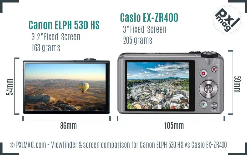 Canon ELPH 530 HS vs Casio EX-ZR400 Screen and Viewfinder comparison