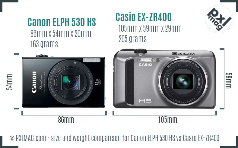 Canon ELPH 530 HS vs Casio EX-ZR400 size comparison