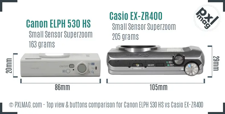 Canon ELPH 530 HS vs Casio EX-ZR400 top view buttons comparison