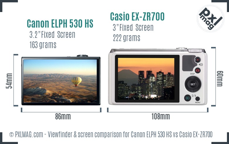 Canon ELPH 530 HS vs Casio EX-ZR700 Screen and Viewfinder comparison