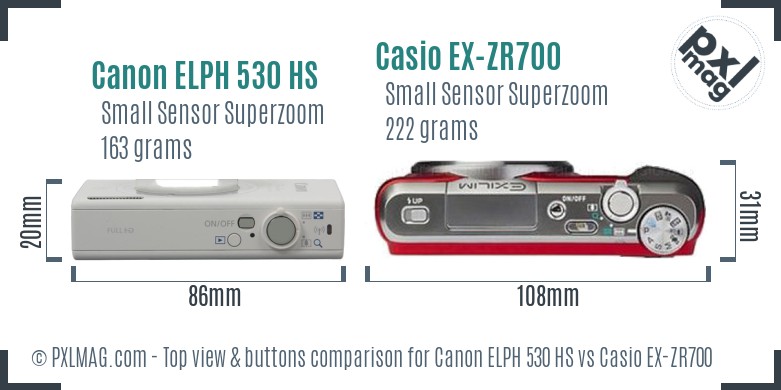 Canon ELPH 530 HS vs Casio EX-ZR700 top view buttons comparison