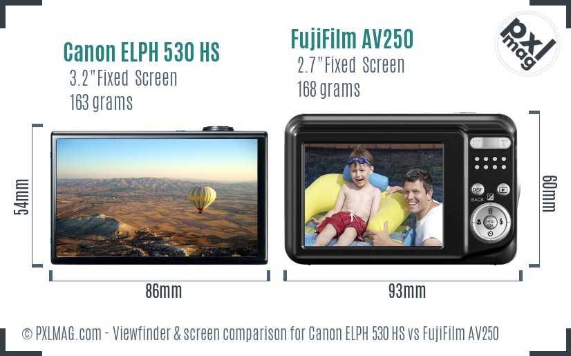 Canon ELPH 530 HS vs FujiFilm AV250 Screen and Viewfinder comparison