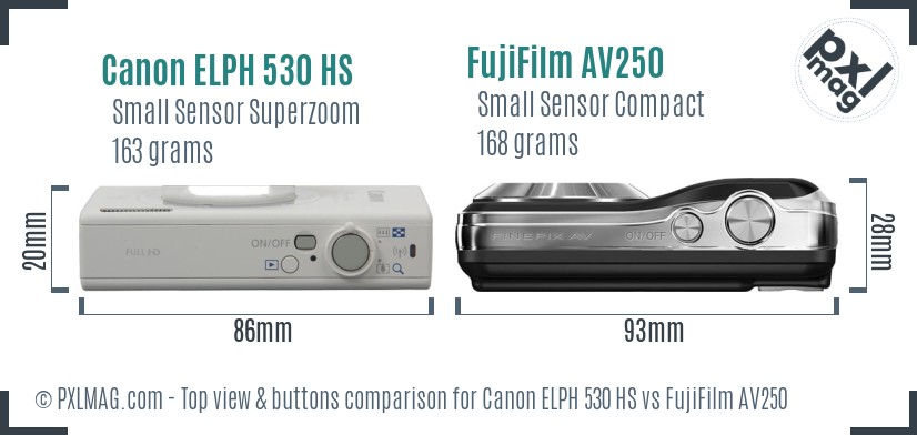 Canon ELPH 530 HS vs FujiFilm AV250 top view buttons comparison