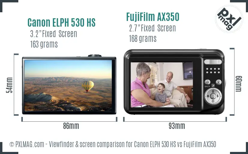 Canon ELPH 530 HS vs FujiFilm AX350 Screen and Viewfinder comparison