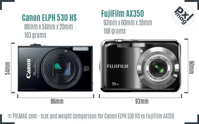 Canon ELPH 530 HS vs FujiFilm AX350 size comparison