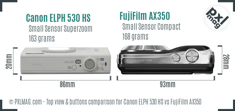 Canon ELPH 530 HS vs FujiFilm AX350 top view buttons comparison