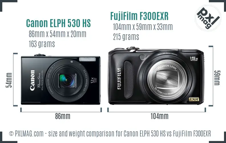 Canon ELPH 530 HS vs FujiFilm F300EXR size comparison