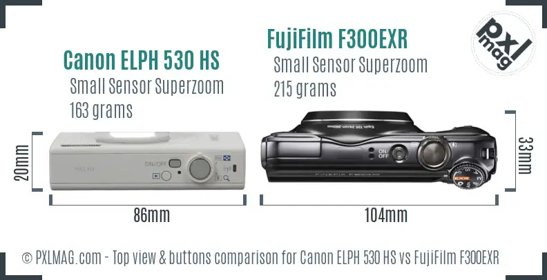 Canon ELPH 530 HS vs FujiFilm F300EXR top view buttons comparison