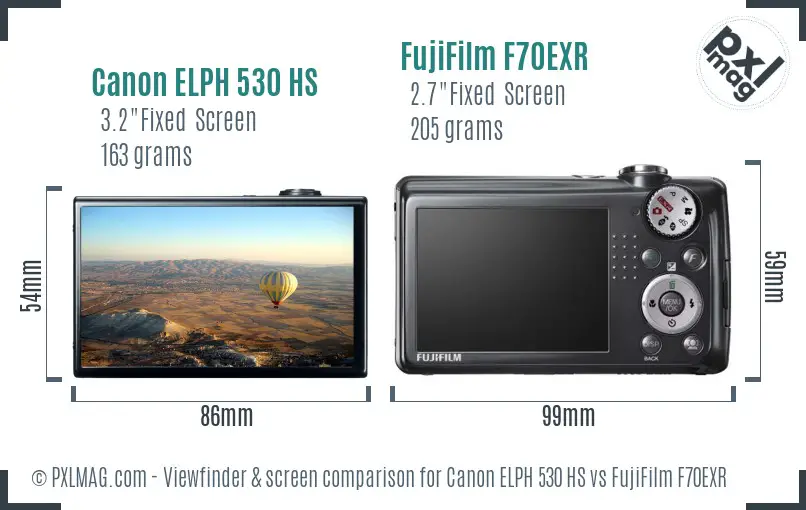 Canon ELPH 530 HS vs FujiFilm F70EXR Screen and Viewfinder comparison