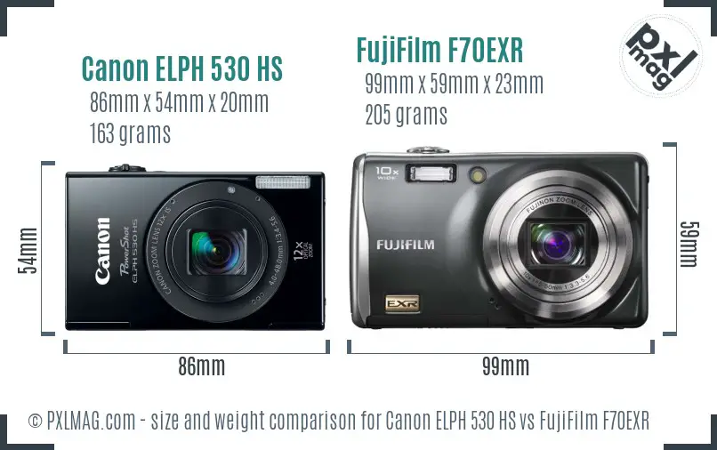 Canon ELPH 530 HS vs FujiFilm F70EXR size comparison