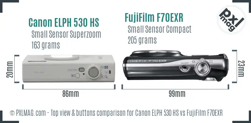 Canon ELPH 530 HS vs FujiFilm F70EXR top view buttons comparison