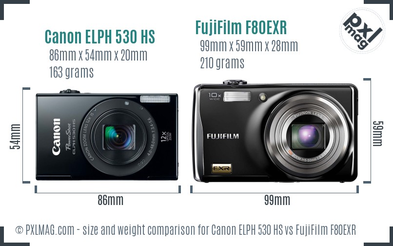 Canon ELPH 530 HS vs FujiFilm F80EXR size comparison